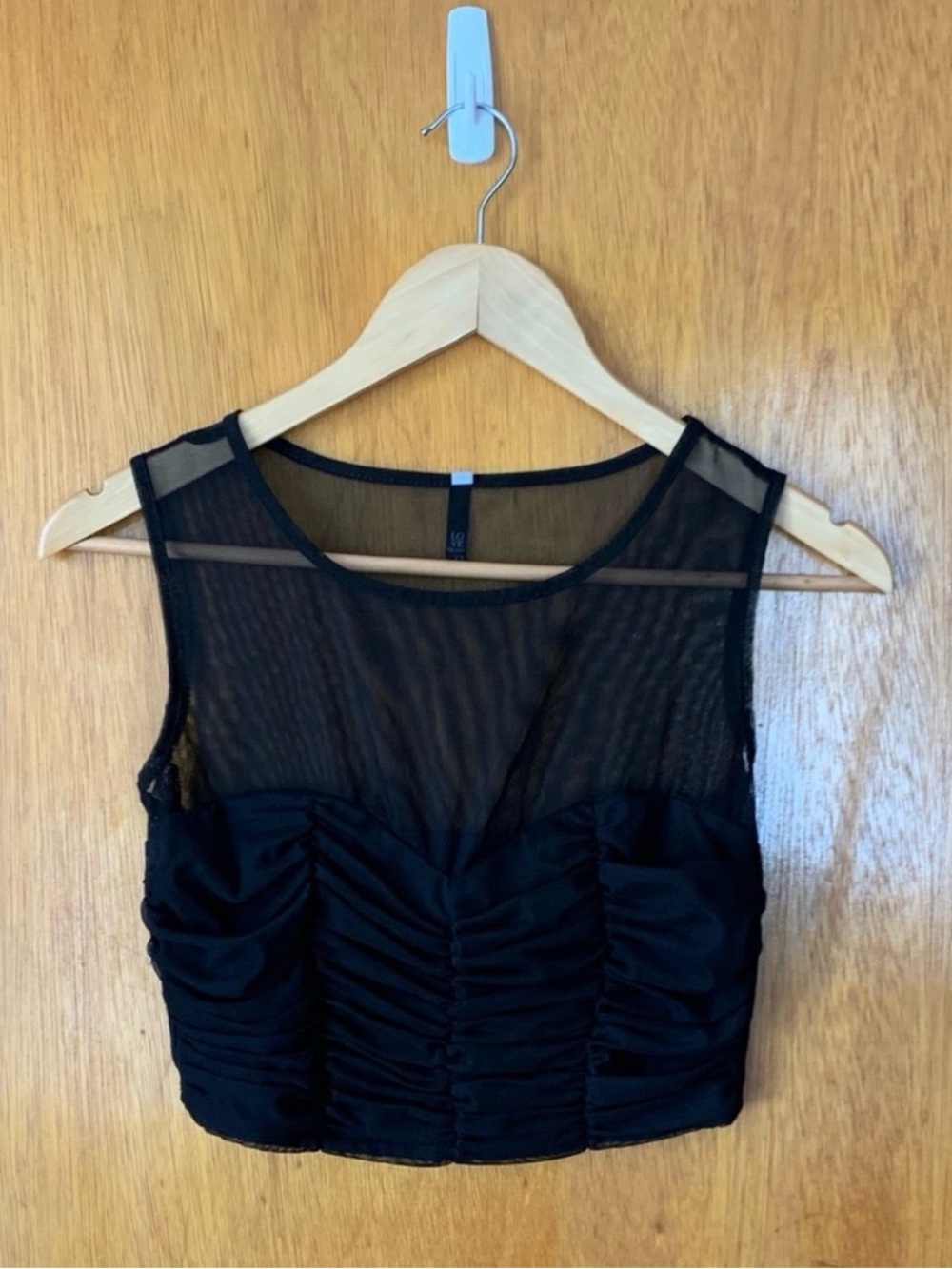 Black Mesh Ruched Crop Top - Women